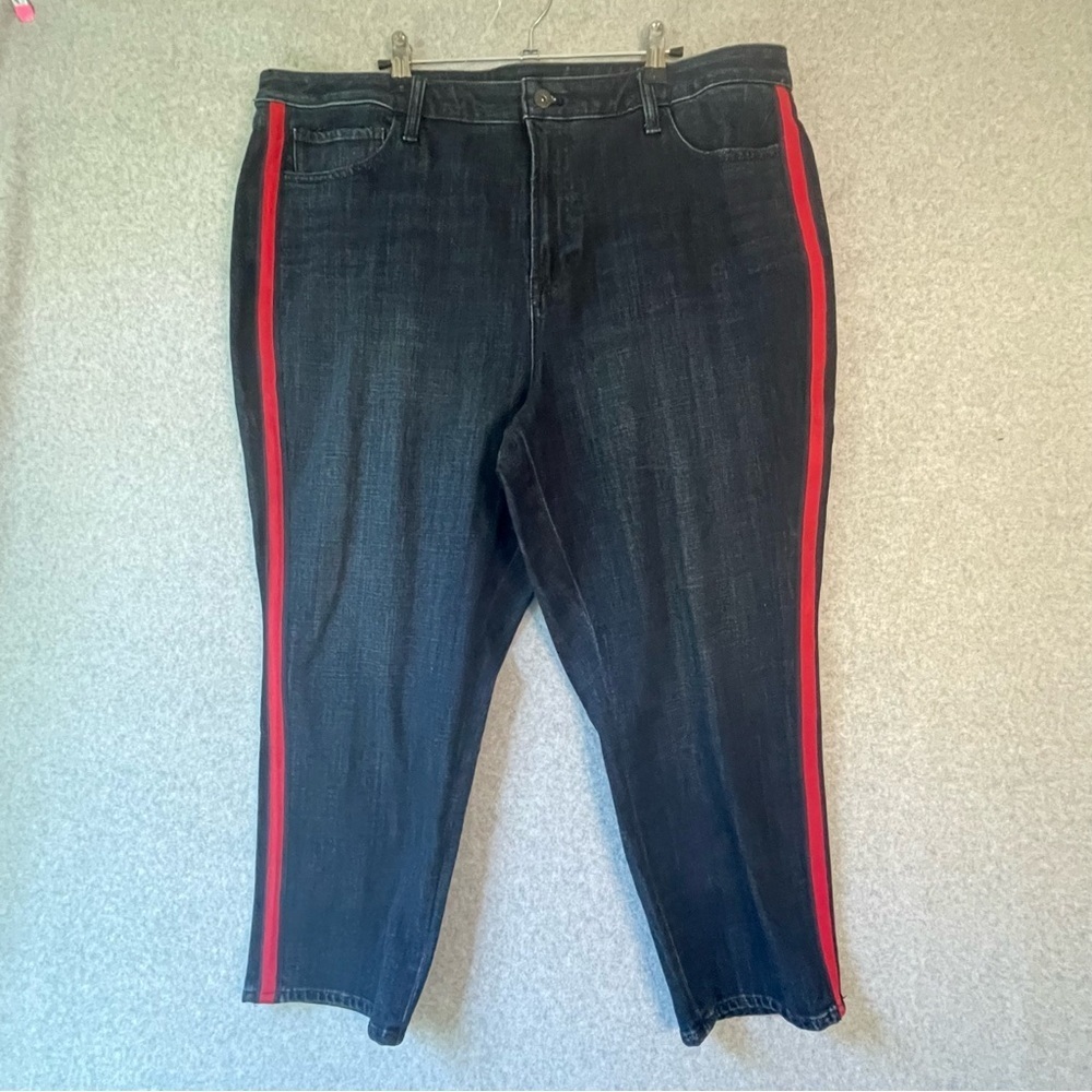 Talbots Dark Wash Red Side Stripe High Waist Ankle Jeans 22WP
